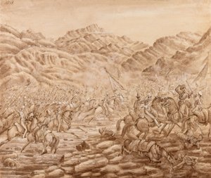 Aanval van de Cavalerie van de achterhoede bij de Slag om Tezeen door George Alfred Croly