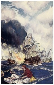 Brulot lading explosieven gooit naar een schip Illustratie uit 