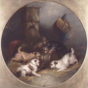 Terriërs ratten in een schuur door George Armfield