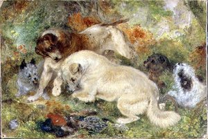 Terriërs en Konijnen in een Bos door George Armfield