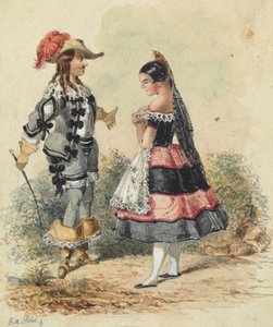 Kavalier en Dienstmeid in Spaanse Kleding