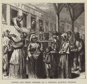 Koffie en gebakken kip op een treinstation in Virginia door George Augustus Sala