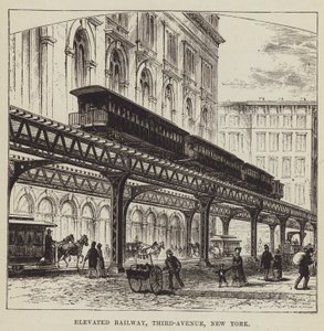 Verhoogde spoorweg, Third Avenue, New York door George Augustus Sala