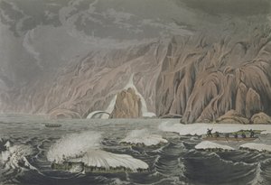 Expeditie die Kaap Barrow verdubbelt, 25 juli 1821, uit Verhaal van een reis naar de kusten van de Poolzee in de jaren 1819-22 door Sir John Franklin, gegraveerd door Edward Finden door George Back