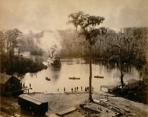 Stern-Wheeler aankomst in Silver Springs, Florida, na een nachtelijke tocht over de St. John..., 1886