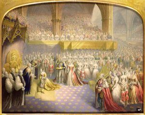 Hare Majesteit Koningin Victoria (1819-1901) ontvangt het Sacrament bij haar Kroning, 28 juni 1838