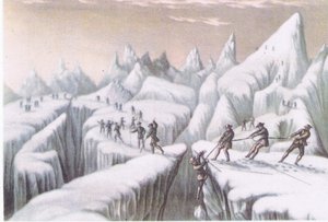 Stadia in de beklimming van de Mont Blanc, uit British Adventure gepubliceerd door Collins, 1947 door George Baxter