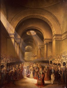 De aankomst van Hare Majesteit Koningin Victoria bij het House of Lords om haar eerste parlement te openen door George Baxter