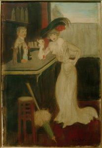 Vrouw met parasol aan de bar door George Bottini