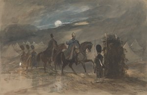 Kamp in Chobham, 1853 met officieren en wachtpost door George Bryant Campion