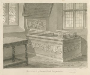 Ellastone Kerk - Monument voor Sir John Fleetwood: sepia tekening door George Buckler