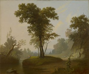 Landschap met visser door George Caleb Bingham