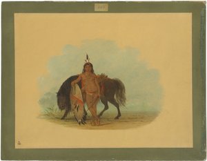 Een Cheyenne Krijger Rust Zijn Paard Uit door George Catlin