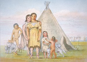 Een Comanche familie buiten hun tipi