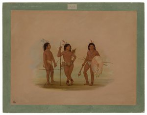 Een Puelchee Hoofdman en Twee Jonge Krijgers door George Catlin
