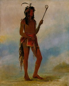 Ah-nó-je-nahge, Hij die aan beide zijden staat, een onderscheiden balspeler door George Catlin