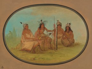 Een oude Ojibbeway-hoofdman en drie krijgers door George Catlin