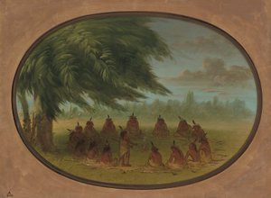 Een Indiaanse raad - Sioux door George Catlin