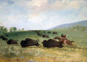 Een Osage-indiaan die een buffel lanceert, 1846-1848