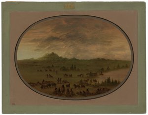 Bivak van een Sioux-oorlogspartij bij zonsopgang door George Catlin