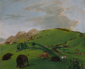 Buffalo Chase, monding van de Yellowstone door George Catlin