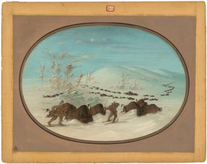 Buffeljacht in de Sneeuwduinen - Ojibbeway door George Catlin