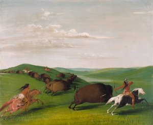 Buffeljacht met bogen en lansen door George Catlin