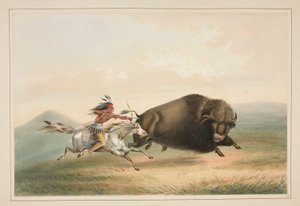 Buffeljacht, Achtervolging, pl. 5 uit de North American Indian Portfolio door George Catlin