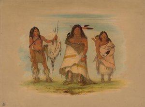 Camanchee Hoofd, zijn vrouw en een krijger, 1861