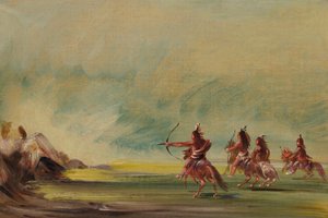 Comanche geven pijlen aan de Medicijnrots door George Catlin