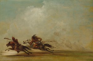 Comanche krijger steekt op volle snelheid een Osage neer door George Catlin