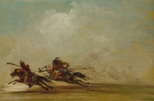 Comanche Krijger die een Osage Lans op Volle Snelheid door George Catlin