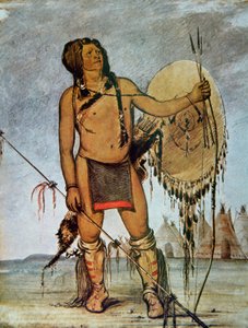 Comanche krijger met een schild, lans en boog en pijlen, c.1835