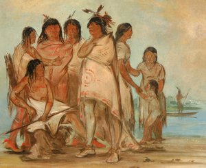 Du-cór-re-a, hoofd van de stam, en zijn familie, 1830 door George Catlin