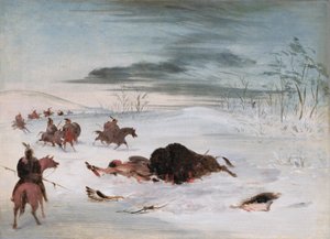 Stervende buffelstier in een sneeuwjacht door George Catlin