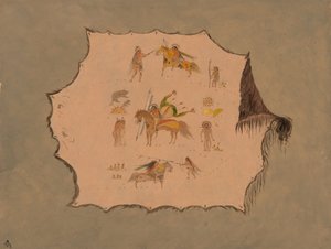 Facsimile van een Pawnee-doktersmantel met fantastische professionele ontwerpen, 1861-1869