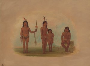 Vier Goo-a-give Indianen, 1854-1869 door George Catlin