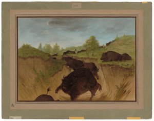 Grizzlyberen die buffels aanvallen door George Catlin