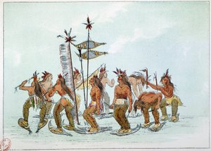 Indianen van Amerika: Sneeuwschoendans in de Chippeway-stam. Illustratie door George Catlin door George Catlin