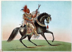 Indianen van Amerika: Ruiterportret van een Indiaanse opperhoofd van de stam van Saxen en Foxen. Illustratie door George Catlin door George Catlin