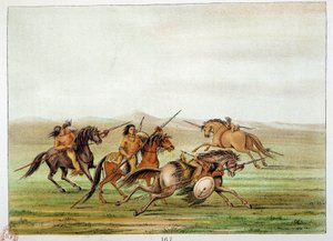 Indianen van Amerika: Oorlogscommandanten trainen te paard. Illustratie door George Catlin (1794-1872) door George Catlin
