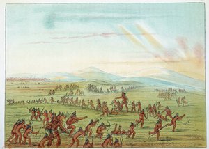 Indianen van Amerika: jachtles voor Mandan-kinderen tussen 7 en 15 jaar. Illustratie door George Catlin door George Catlin