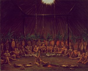 Binnenzicht van de Medicijnhut, Mandan O-kee-pa Ceremonie