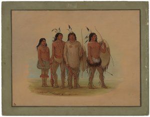 Kiowa Hoofd, Zijn Vrouw, en Twee Krijgers
