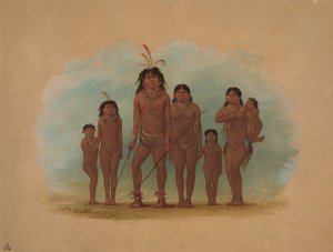 Lengua-hoofd, zijn twee vrouwen en vier kinderen, 1854-1869 door George Catlin