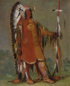Máh-to-tóh-pa, Vier Beren, Tweede Opperhoofd, in vol ornaat door George Catlin