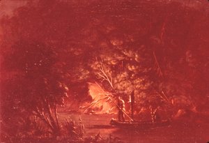 Ojibwe speren zalm bij fakkellicht door George Catlin
