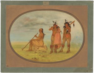 Oude Menomonie-opperhoofd met twee jonge beaux door George Catlin