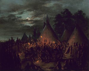 Hoofdhuiddans, Sioux door George Catlin