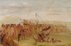 Zelfmarteling in een Sioux religieuze ceremonie door George Catlin